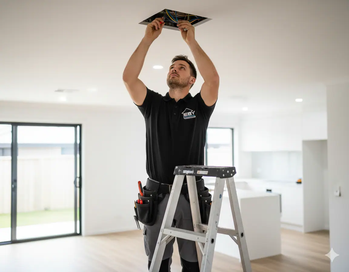 Ezy Current electrician working in a Melbourne home